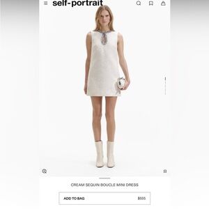 Self Portrait Authentic Cream Sequin Boucle Mini Dress Sz US 8/UK 12 Party Glam